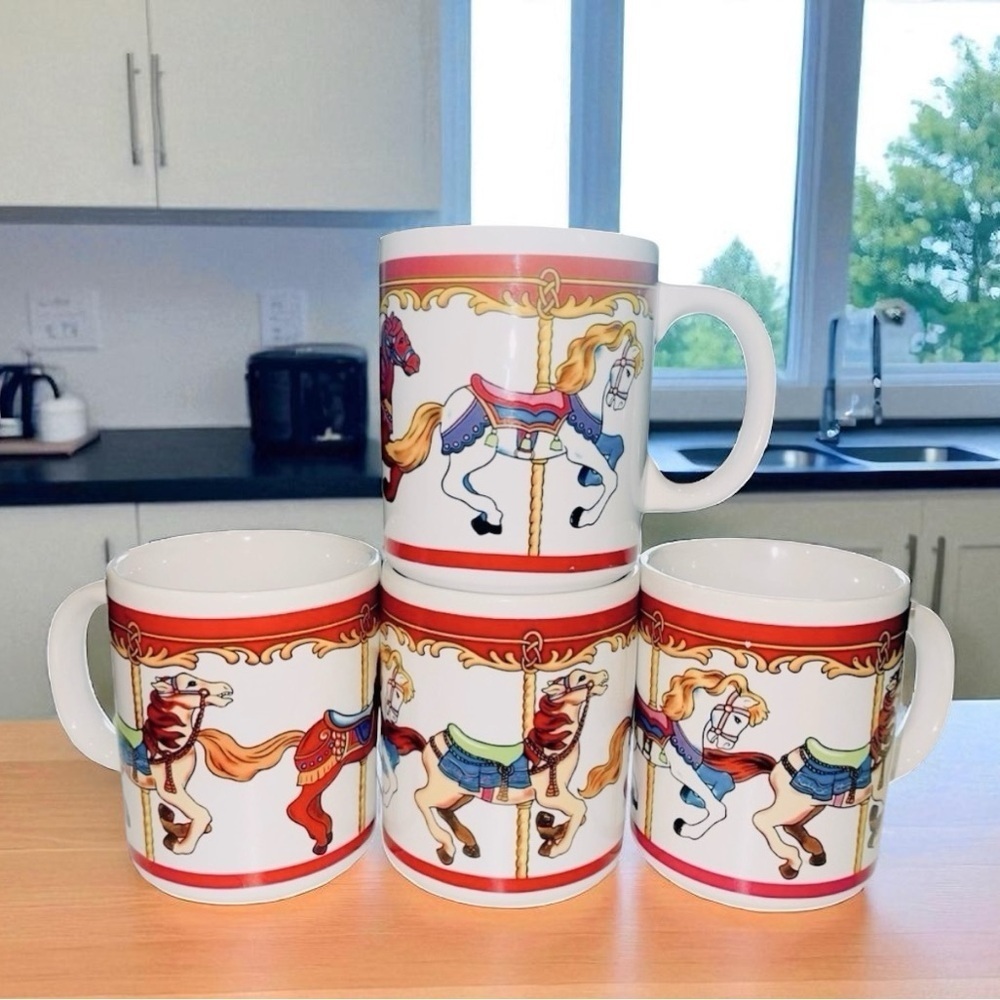 Carousel Vintage Collector Horse Mug 10 oz Right or Left Hand - set of 4